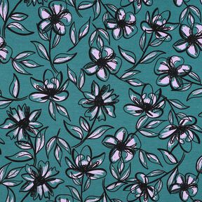 Romanitjersey Blommor – petrol/fläder, 
