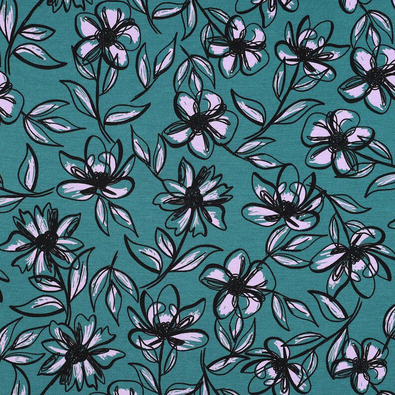 Romanitjersey Blommor – petrol/fläder,  image number 1