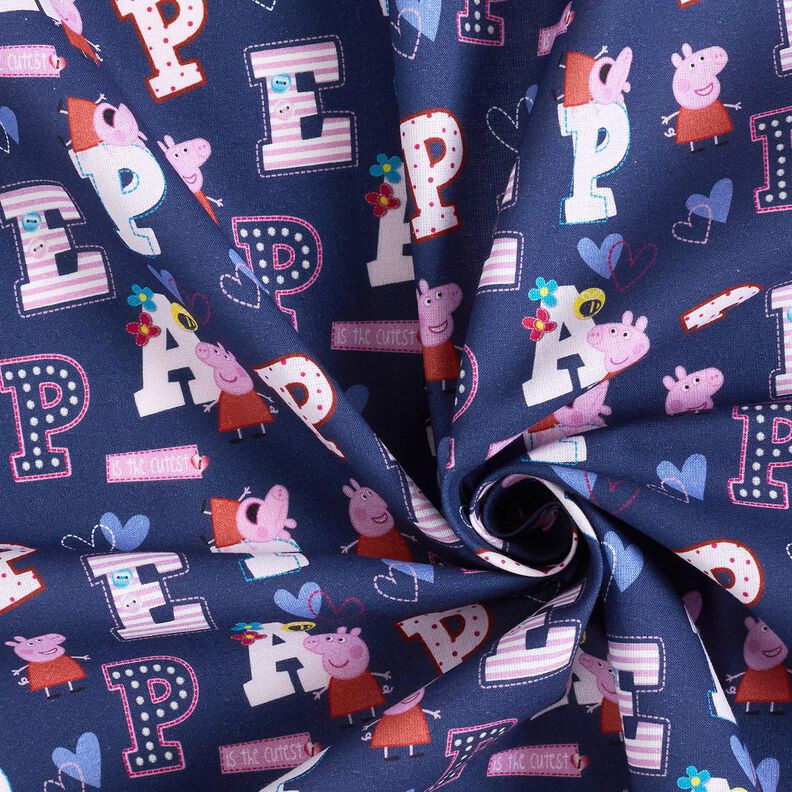 Bomullspoplin Peppa gris-bokstäver Licenstyg | ABC Ltd – indigo,  image number 3