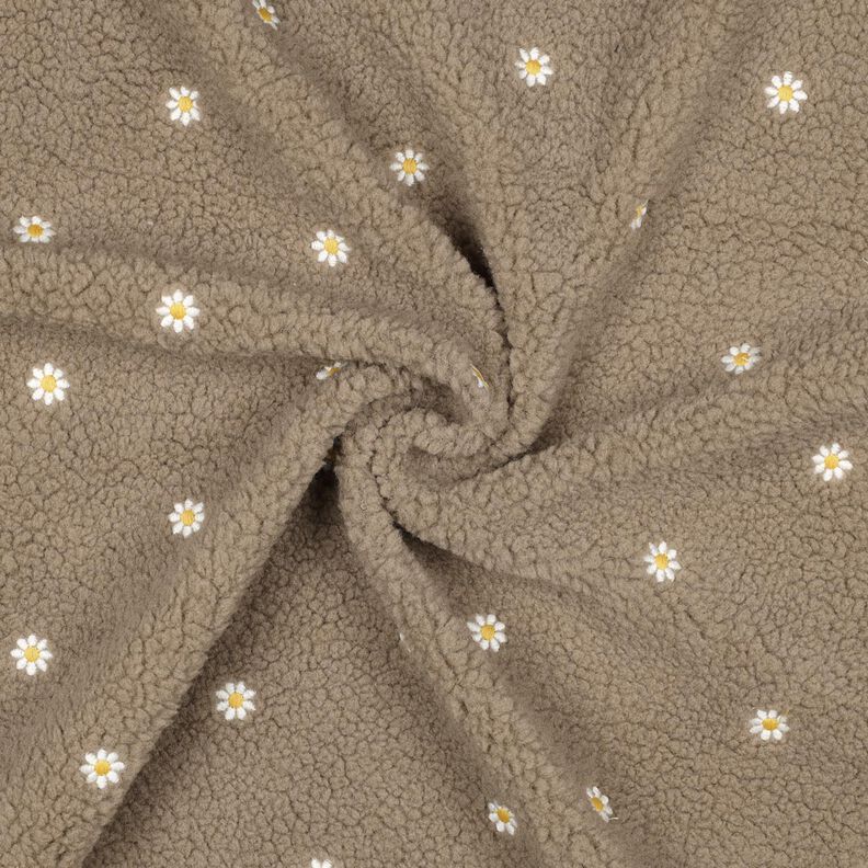 Teddyplysch broderade småblommor | Poppy Fabrics – mörk gråbrun,  image number 3