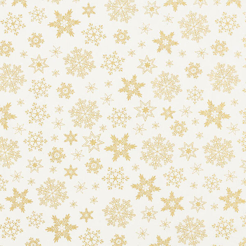Bomullstyg Poplin snökristaller – yllevit/guld, image number 1