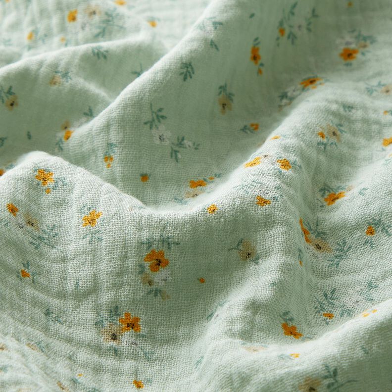 Muslin/Dubbel-krinkelväv romantiska blommor – ljus mint,  image number 2