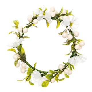 Dekoration Blomsterkrans med bär [Ø 10 cm/ 16 cm] – vit/grön, 
