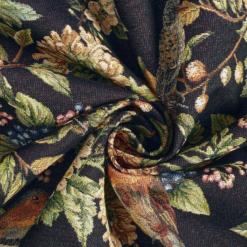 Dekorationstyg Gobeläng blommor och fåglar – svart/grön,  image number 3