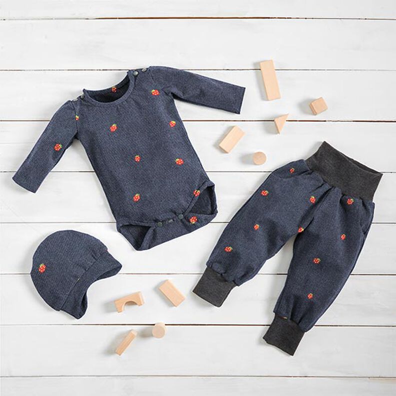Bomullsjersey jordgubbar med jeanslook Digitaltryck – blågrått/eldröd, image number 5