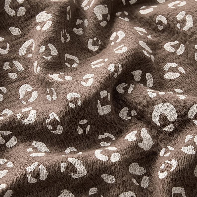 Muslin/Dubbel-krinkelväv stort leopardmönster – mörk gråbrun/vit,  image number 2