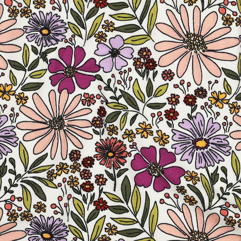 Bomullsjersey Blomsterhav | Poppy Fabrics – yllevit/fläder,  image number 2