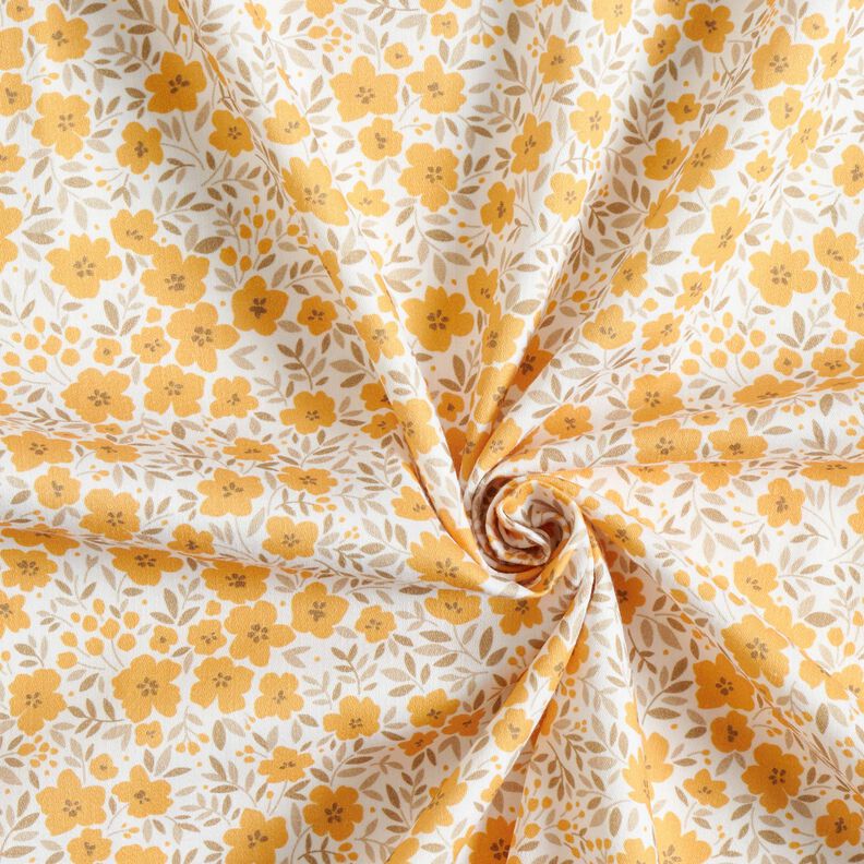 Dekorationstyg Bomullssatin blomsterhav – senap/vit,  image number 3
