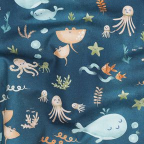 Bomullspoplin Glada havsdjur Digitaltryck | Poppy Fabrics – havsblå, 
