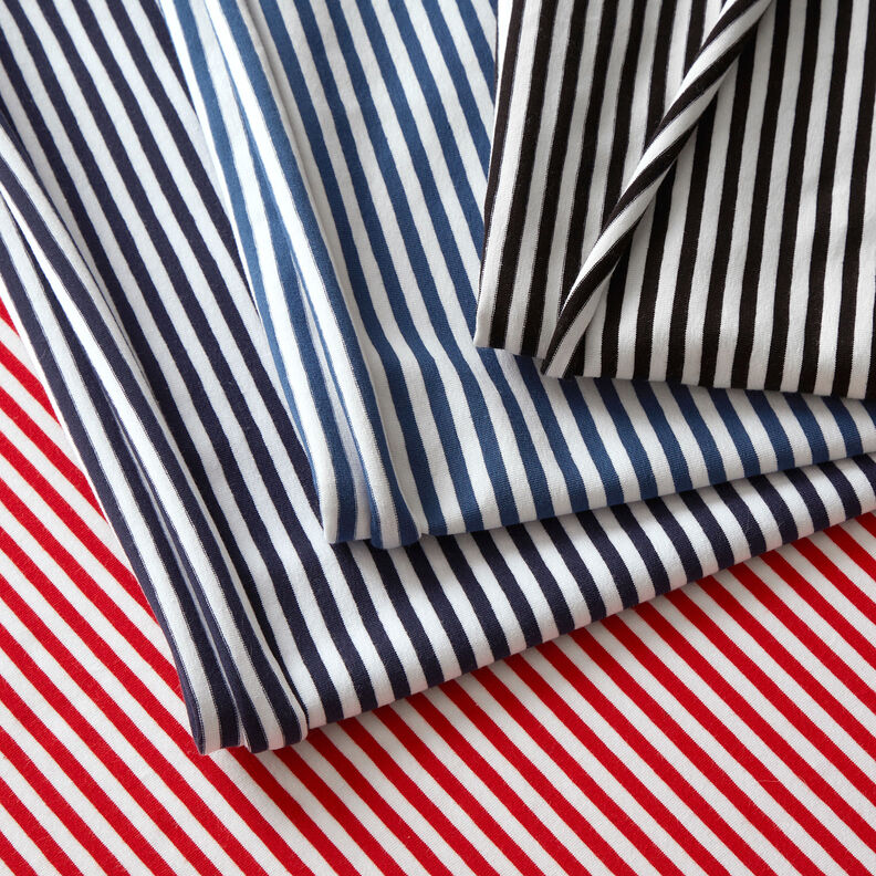 Bomullsjersey Smala ränder – marinblått/vit,  image number 3