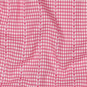 Bomullstyg Jacquard ruter och hjärtan – pink/vit,  Bomullstyg Jacquard ruter och hjärtan – pink/vit,