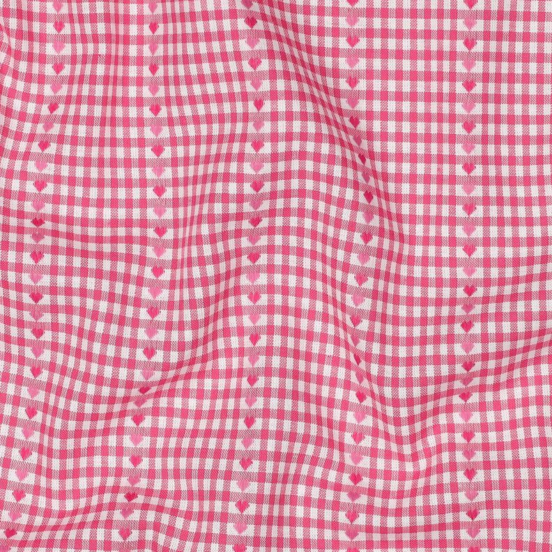 Bomullstyg Jacquard ruter och hjärtan – pink/vit,  image number 2