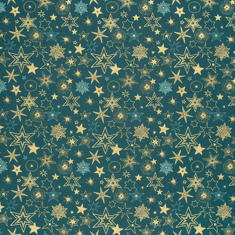 Bomullstyg Poplin Stora stjärnor – blågran/guld, image number 6