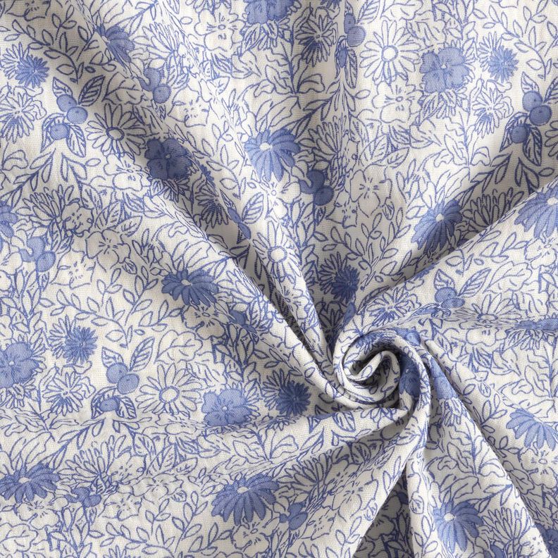 Muslin/Dubbel-krinkelväv Blå blommor – vit/lysande blå,  image number 3