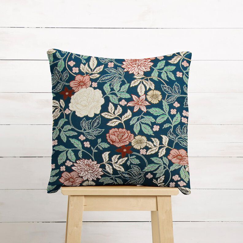 Dekorationstyg Jacquard Vintageblommor – petrol/mörkröd, image number 6