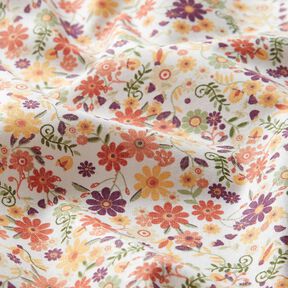 Bomullstyg Kretong spridda blommor – merlot/vit, 