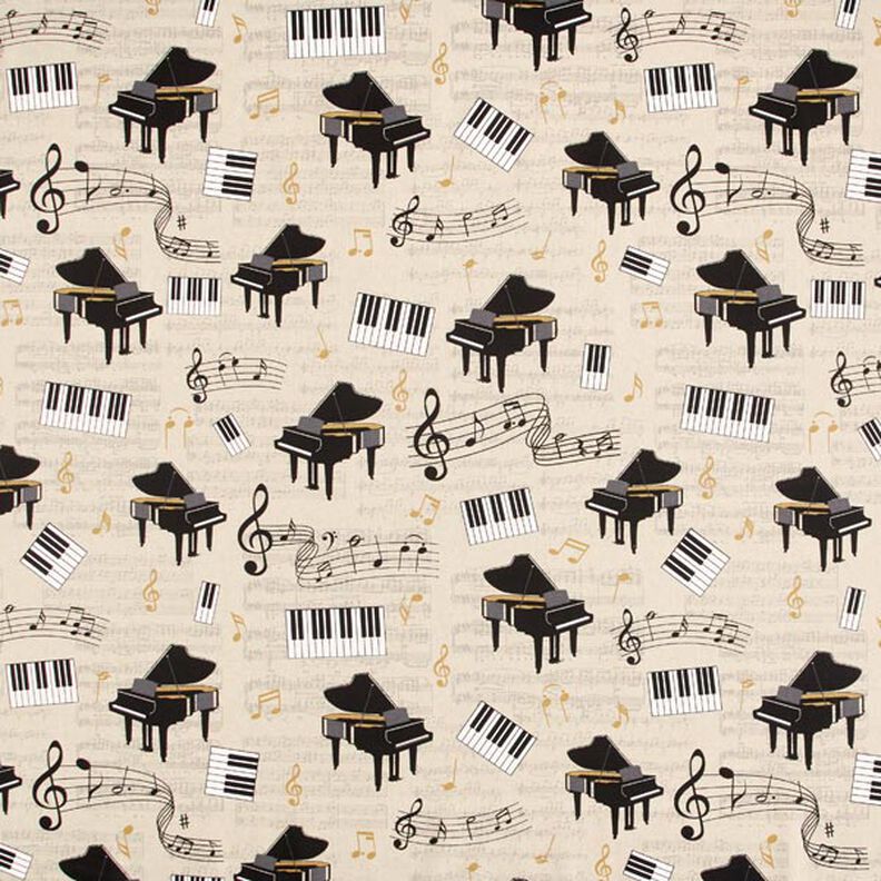 Dekorationstyg Halvpanama piano och noter – natur/svart,  image number 1