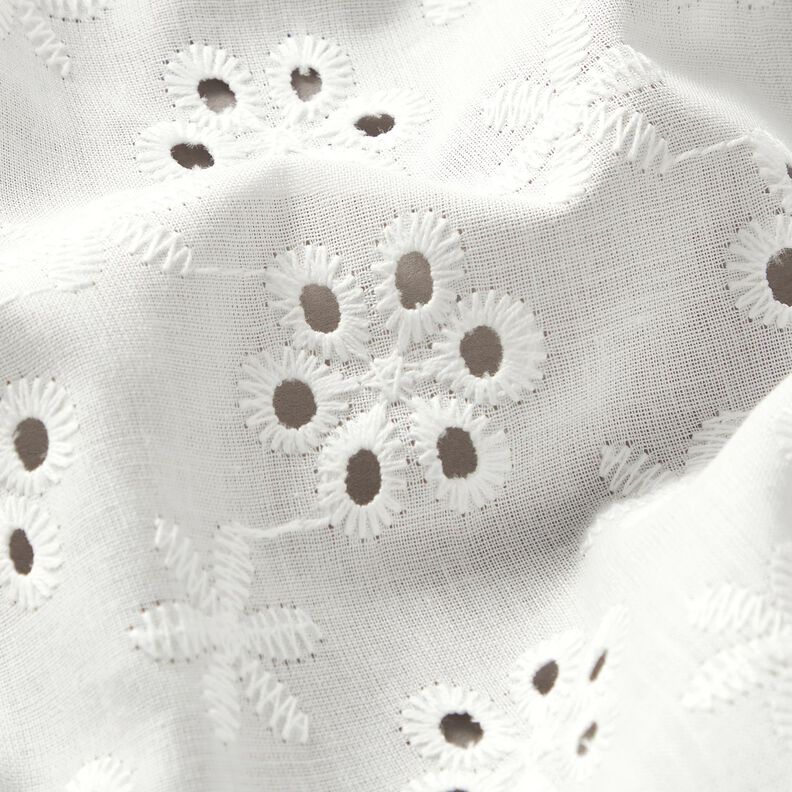 bomullstyg hålbroderi blommor – vit,  image number 2