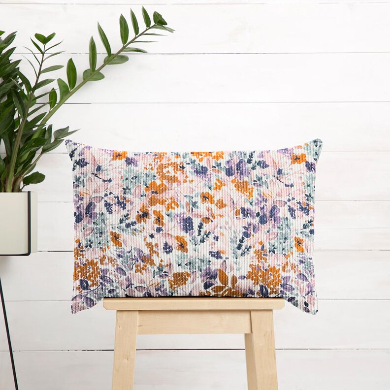 Våffelpiké akvarellblommor | Poppy Fabrics – vit/lavender, image number 6
