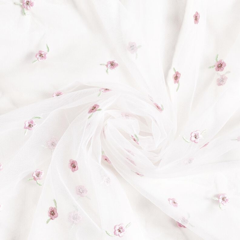 Softmesh broderade blommor – vit/rose, image number 4