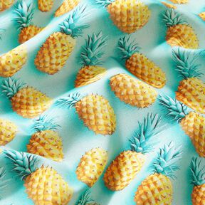 Bomullstyg Poplin ananas – aquablått/gul, 