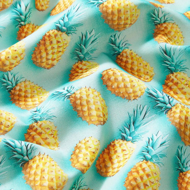 Bomullstyg Poplin ananas – aquablått/gul,  image number 2