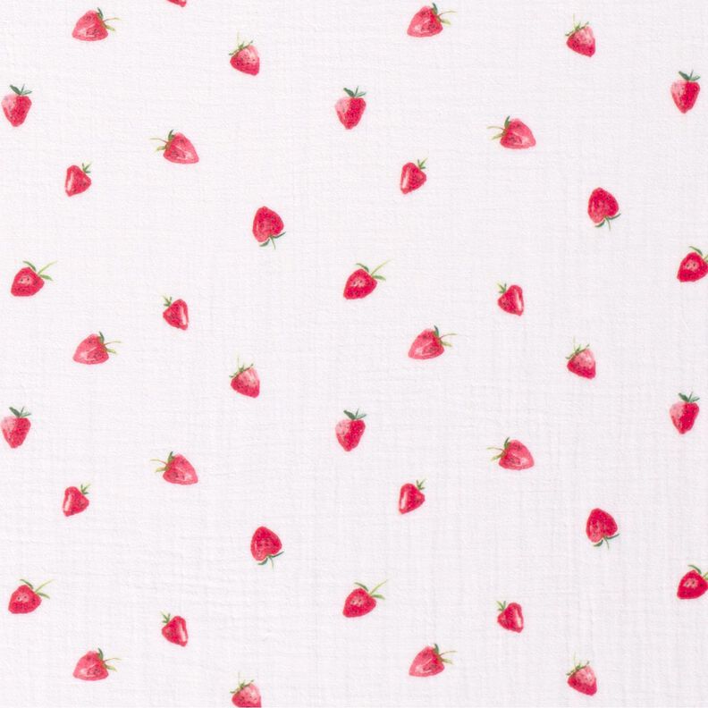 Muslin/Dubbel-krinkelväv Jordgubbar i akvarell Digitaltryck – vit,  image number 1
