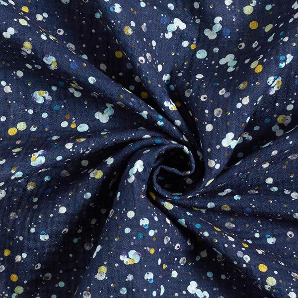 GOTS Muslin/Dubbel-krinkelväv stora färgglada prickar Digitaltryck| by Poppy – marinblått,  image number 3