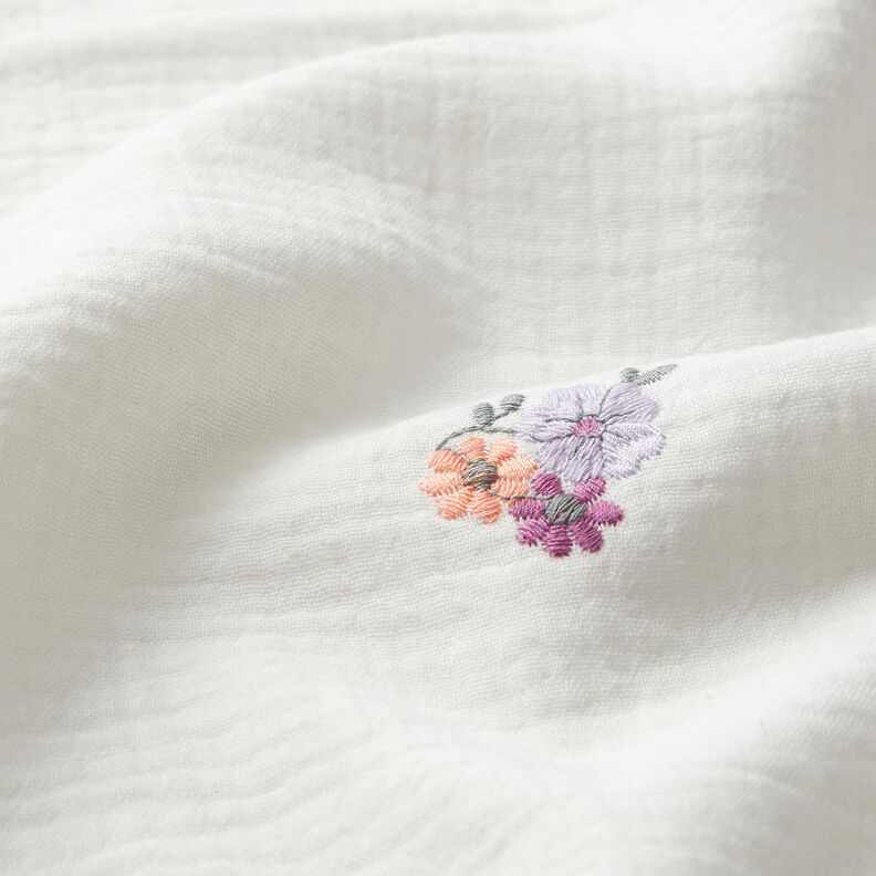 Muslin/Dubbel-krinkelväv Broderade blommor | Poppy Fabrics – vit,  image number 6