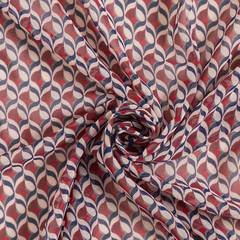 Chiffong retromönster – vit/mörkröd,  image number 4