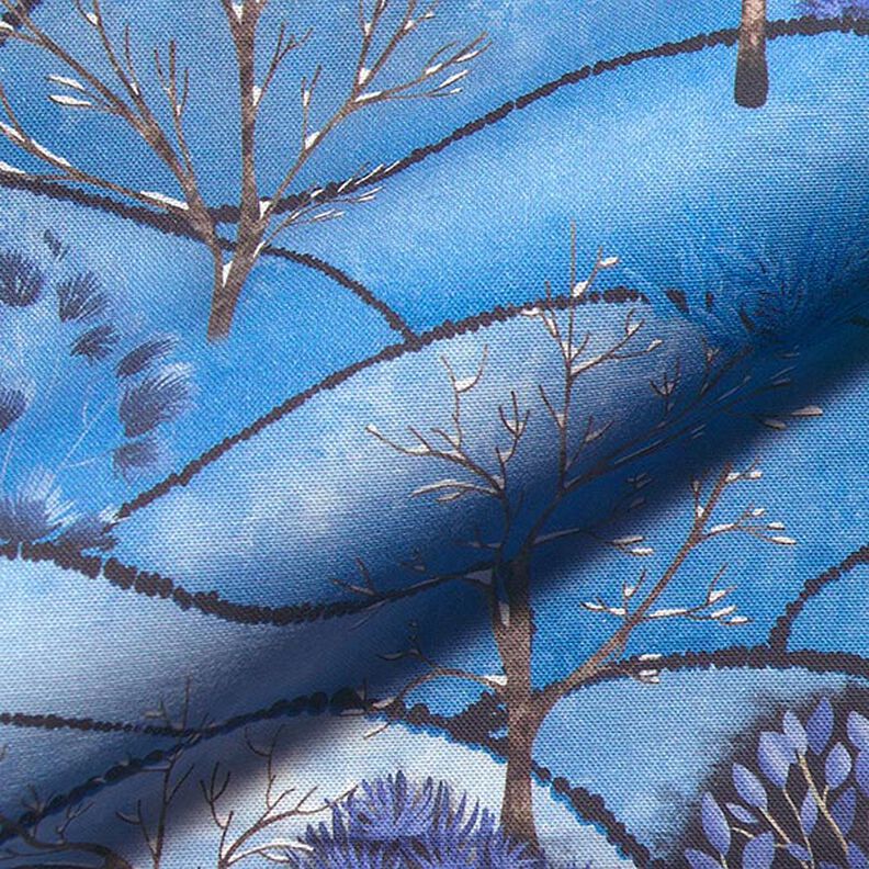 Dekorationstyg halvpanama digitaltryck landskap vinter – ljusblått/nattblå,  image number 2
