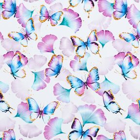 Bomullsjersey ginkgo-fjärilar | Glitzerpüppi  – vit,  Bomullsjersey ginkgo-fjärilar | Glitzerpüppi  – vit,