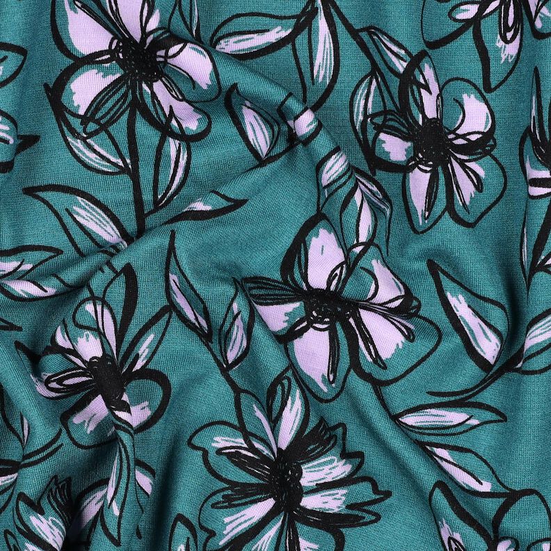 Romanitjersey Blommor – petrol/fläder,  image number 2
