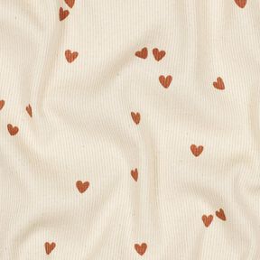 Ribbad jersey spridda hjärtan | Poppy Fabrics – ljusbeige/brun, 