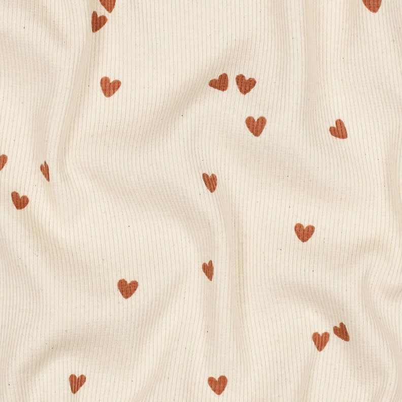 Ribbad jersey spridda hjärtan | Poppy Fabrics – ljusbeige/brun,  image number 2