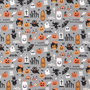 Bomullstyg Poplin Happy Halloween – elefantgrå/ljusorange,  Bomullstyg Poplin Happy Halloween – elefantgrå/ljusorange,