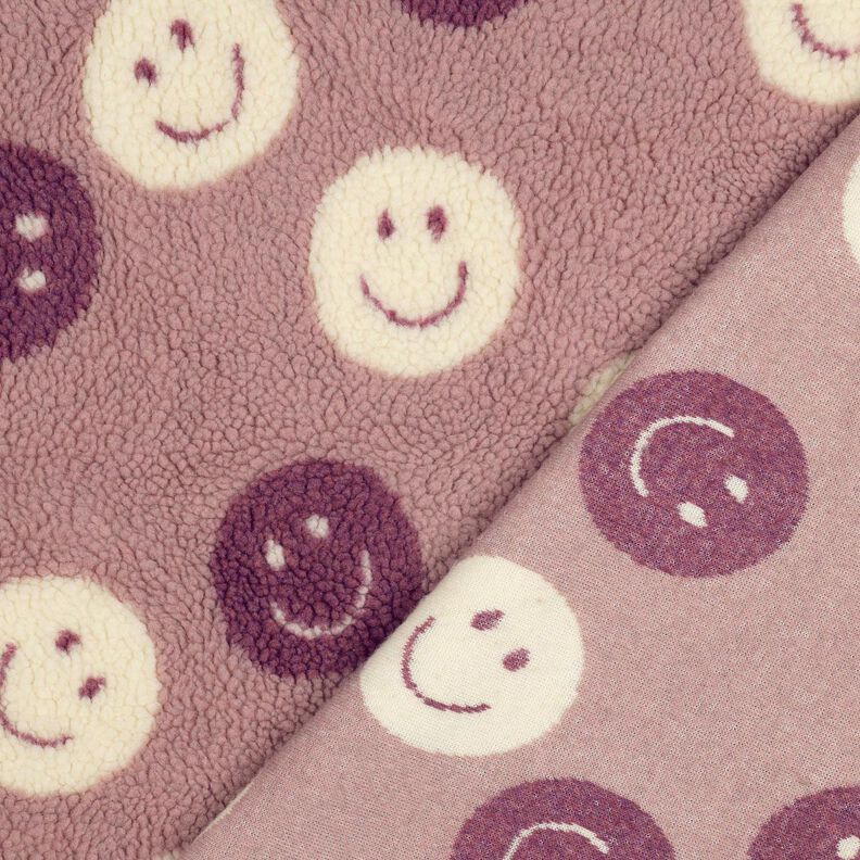 Teddyplysch smilies | Poppy Fabrics – mörk gammalrosa/yllevit,  image number 4