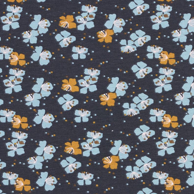 Bomullsjersey Söta blommor – svartblå,  image number 1