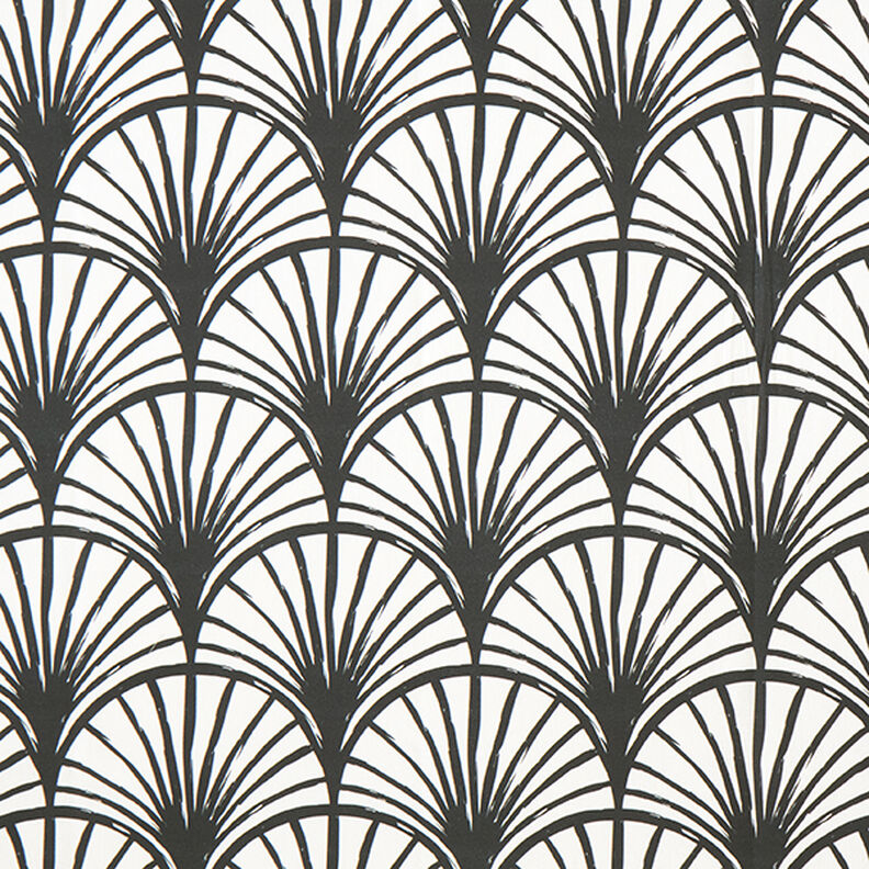 Dekorationstyg Halvpanama abstrakta solfjädrar – elfenbensvit/svart,  image number 1