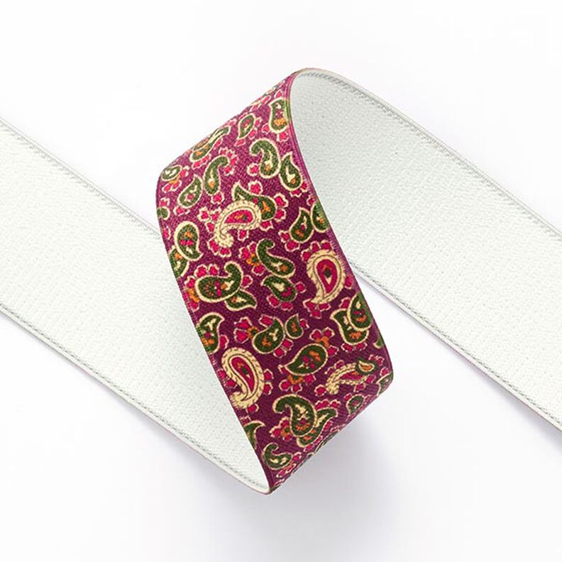 Resårband Paisley [ 3,5 cm ] – hallon/grön,  image number 2