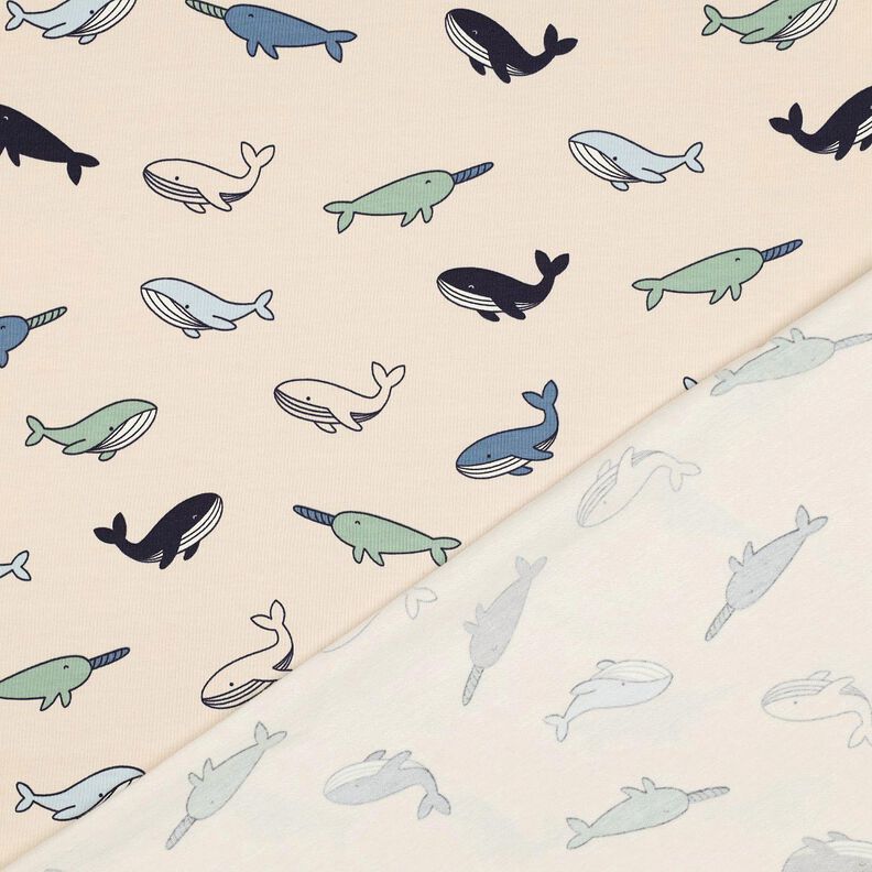 Bomullsjersey Söta valar | Poppy Fabrics – cashew/marinblått,  image number 4