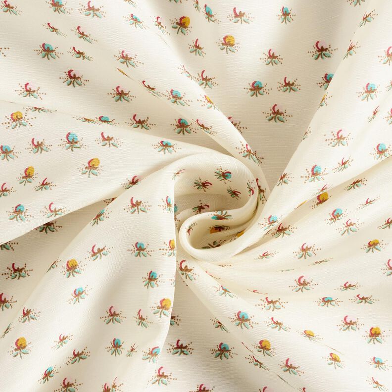 Glänsande bomullstyg med småblommor – yllevit,  image number 3