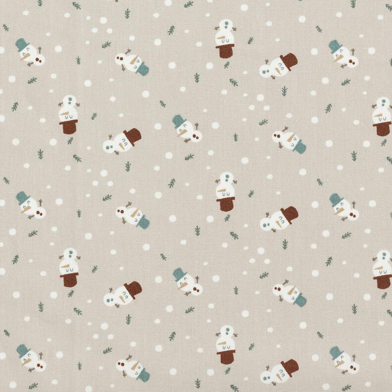 Bomullstyg Poplin Söta snögubbar – ljus gråbrun, image number 1
