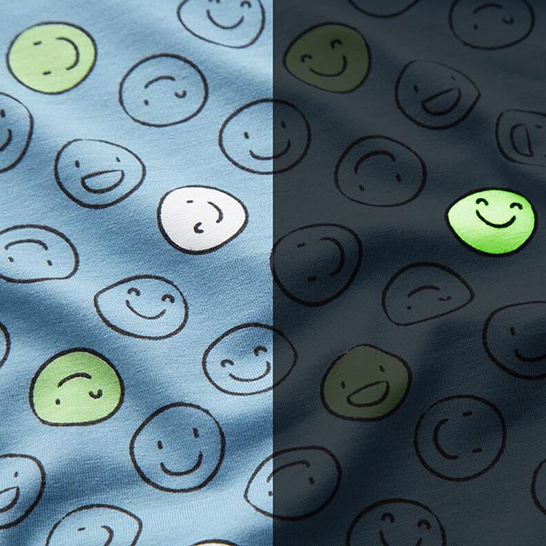 Bomullsjersey självlysande smileys – jeansblå,  image number 3