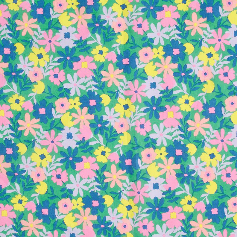 Behandlad bomull Pastellblommor | Poppy Fabrics – gräsgrönt/rosa, image number 1