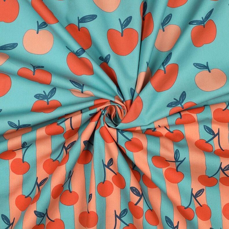 Bomullspoplin stora äpplen | Poppy Fabrics – aquablått/lax,  image number 3