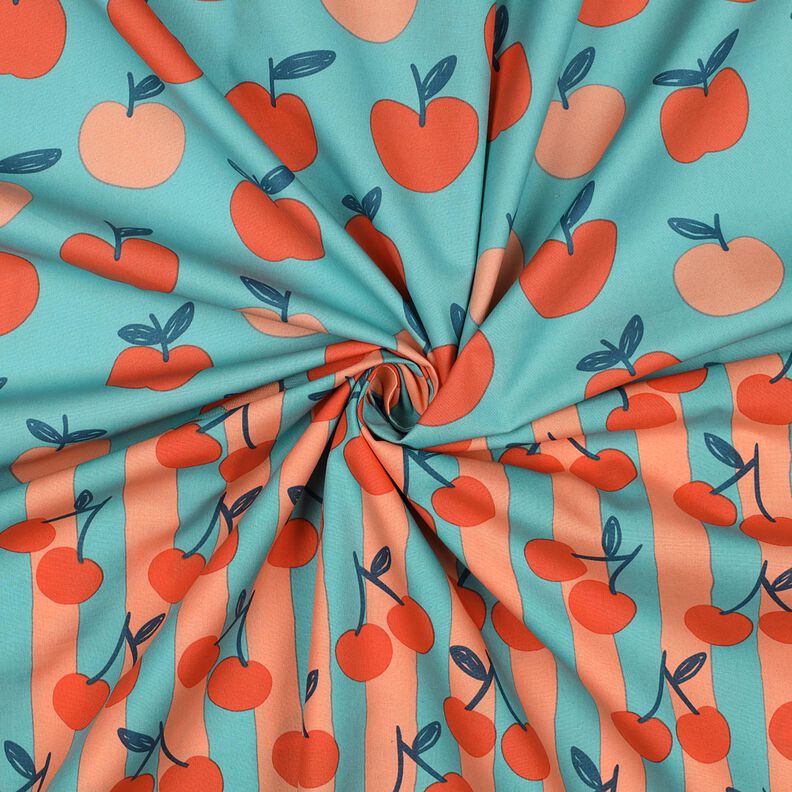 Bomullspoplin stora äpplen | Poppy Fabrics – aquablått/lax, image number 3