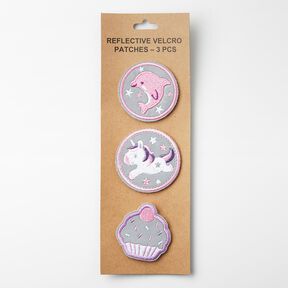 Reflektorplåster med kardborreband, 3-pack – rosa/vit, 