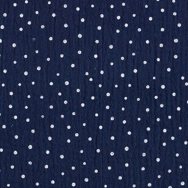 Muslin/Dubbel-krinkelväv prickar – marinblått/vit,  image number 1