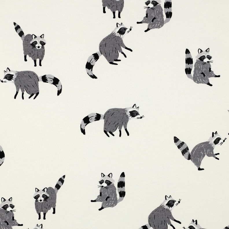 Bomullsjersey tvättbjörnar Digitaltryck | Poppy Fabrics – yllevit, image number 1